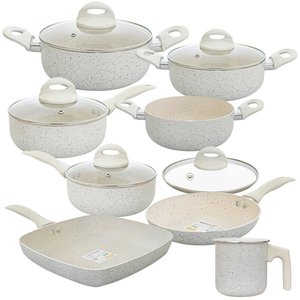 Jogo de Panelas Antiaderente Revestimento Cerâmica Ibiza Vanilla Premium 8 Peças - Casambiente