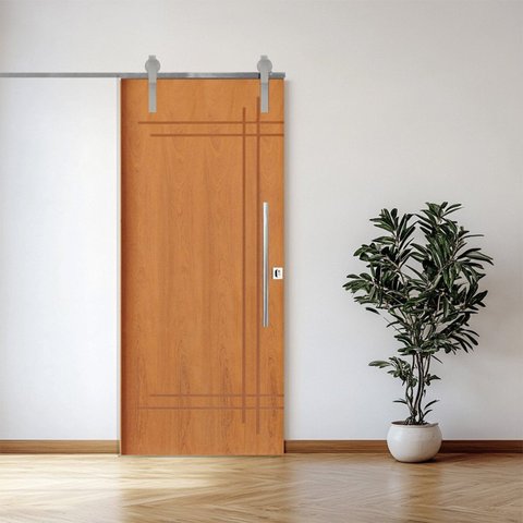 Porta Correr 9 Trilhos Soft Aparente Puxador Tubo 60cm 92x210cm Belíssima Rodam Abertura Esquerda Marrom