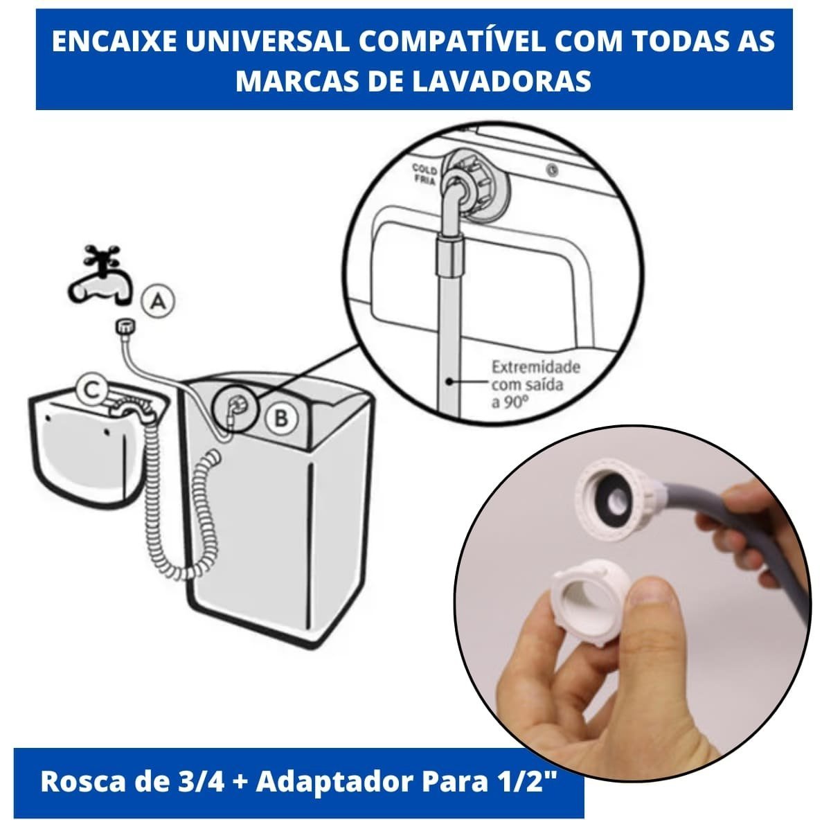 Mangueira Entrada + Saida Água Máquina De Lavar Universal 3m Metros Cinza + Fita Veda Rosca - 3