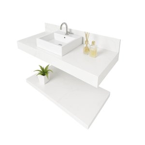 Bancada para Banheiro em Porcelanato C/prateleira 100x40 Branco