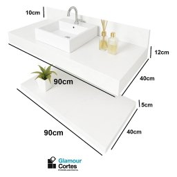 Bancada para Banheiro em Porcelanato C/prateleira 100x40 Branco - 2