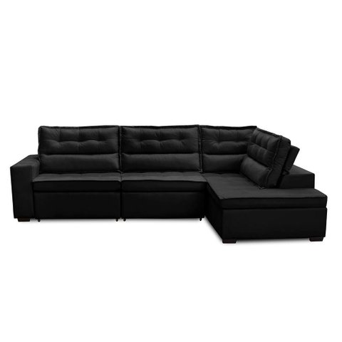 Sofá de Canto Retrátil e Reclinável com Molas 3,00x2,00 Marília Suede Preto Rover & Beato