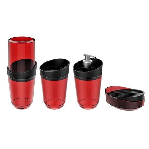 Conjunto Banheiro 4 Peças Vermelhas Lavabo Elegante Crippa