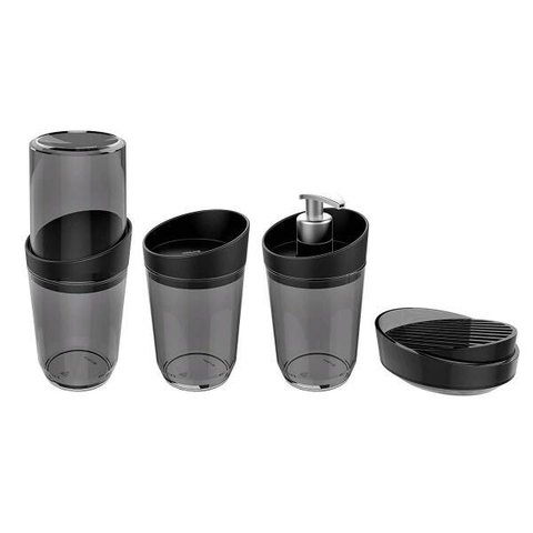 Conjunto Banheiro Lavabo 4 Peças Fumê Porta Escova Crippa