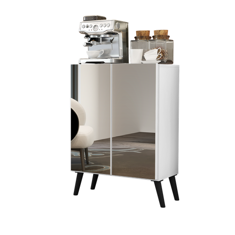 Aparador Buffet 2 portas com Espelho Retrô Vegas Multimóveis V3613 Branco/Preto