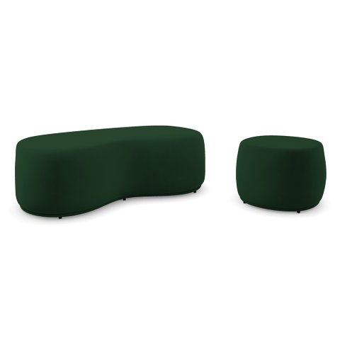 Conjunto 02 Puffs Decorativos Living Aisha Orgânico Veludo Verde Escuro - Desk Design