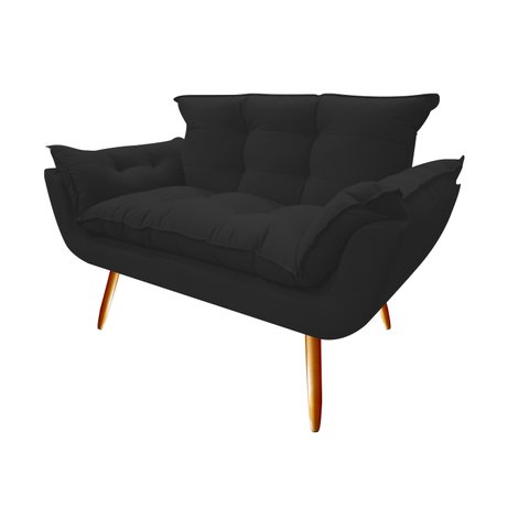 Namoradeira Decorativa Opala Suede Preto 2 Lugares Pés Madeira Ms Decor