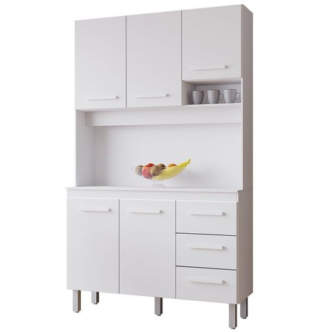 Kit de Cozinha 5 Portas 3 Gavetas com Nicho Vitorina Branco