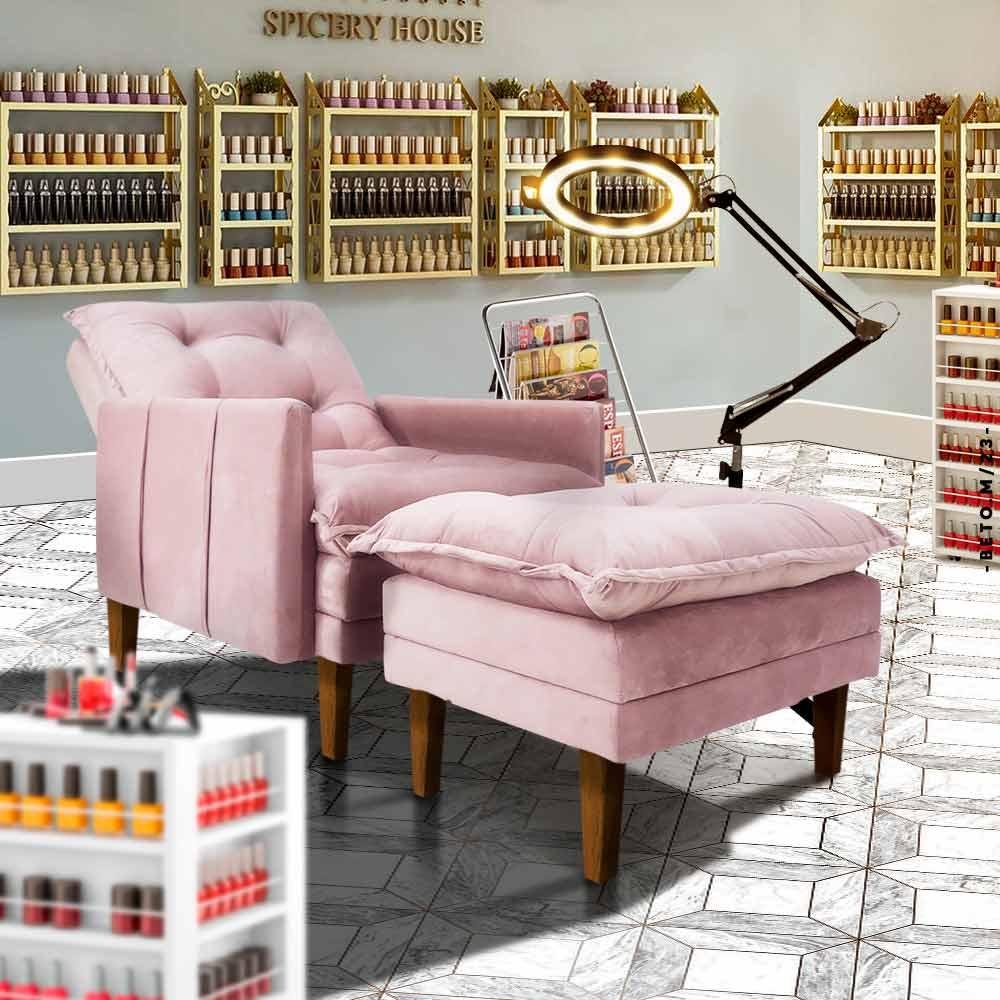 Cadeira para Manicure com Puff Veludo Rose Pandora Jm Móveis ...