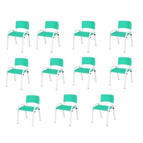 Kit 11 Cadeira Iso Infantil Creche, Base Branco Verde Água