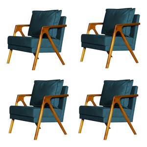 Kit 4 Poltronas Cadeira Marilia Recepção - Suede Azul Royal