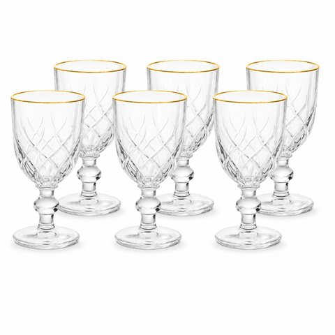 Jogo 6 Taças Lavínia 260ml Vidro com Borda Dourada