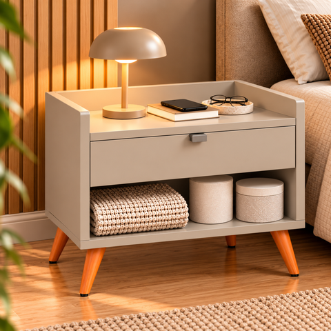 Mesa de Cabeceira para Quarto Solteiro com 1 Gaveta Siena:Off White
