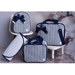 Bolsa maternidade bebê kit 4peças laço Azul luxo impermeável - 2
