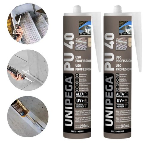 Kit 2 Cola Selante Pu40 Poliuretano Preto 400g Profissional Adesivo Vedação Alta Resistência Madeira