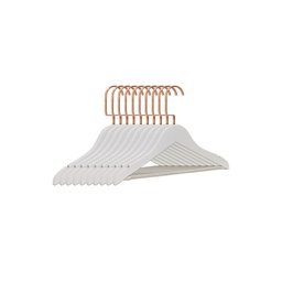 Kit 50 Cabides de Madeira Branco com Barra Inferior e Gancho Luxo Rose - Elegância e Qualidade - 1