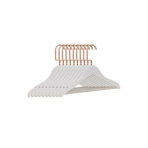 Kit 50 Cabides de Madeira Branco com Barra Inferior e Gancho Luxo Rose - Elegância e Qualidade