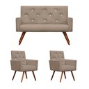 Ver imagem 1 de Kit Namoradeira + 2 Poltronas Decorativa Nina Capitonê Suede Bege Rosado com Strass - Dominic Decor