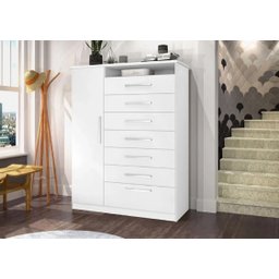 Cômoda Branca 1 Porta 7 Gavetas J&A Móveis Mega 157x119x47 - 1