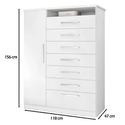 Cômoda Branca 1 Porta 7 Gavetas J&A Móveis Mega 157x119x47 - 6