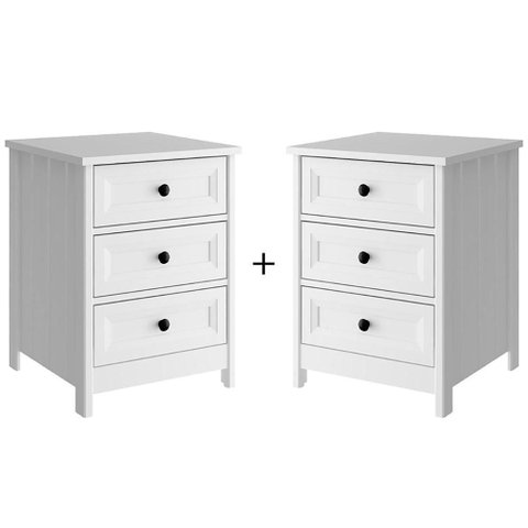 Kit 02 Mesas de Cabeceira 3 Gavetas 45 Cm Dm111 Branco Dtall Branco