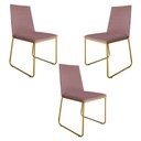 Ver imagem 1 de Kit 3 Cadeiras de Jantar Estofada Lille Base Gold Veludo Rosê - Montanaris Decor