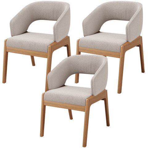 Kit 03 Cadeiras de Jantar e Estar Living Estofada Lince Nature L02 Bouclê Bege - Lyam Decor