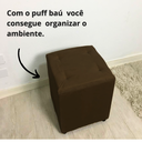 Ver imagem 3 de Puff Bau Quadrado Decoração Guarda Brinquedos Assento - Marrom