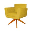 Ver imagem 3 de Kit 2 Poltronas Estofada Base Giratória de Madeira Sala Isabella Veludo Mostarda - Lm Decor
