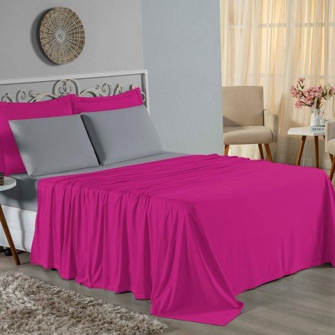Jogo de Cama Casal Nobre 4 Peças Lençol com Elástico de 30cm de Altura Malha 100% Algodão - Pink