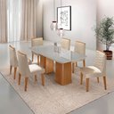 Ver imagem 1 de Mesa de Jantar Eloise 180cm Tampo Mdf Vidro com 6 Cadeiras Eloise Moderna Mobília