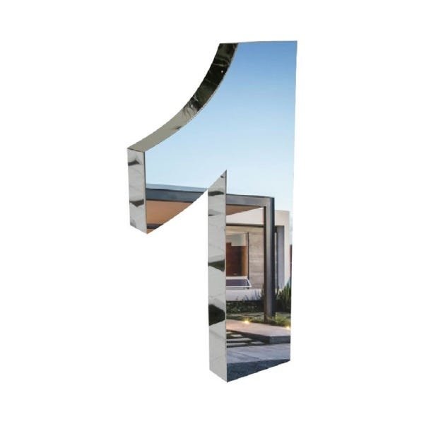 Número 1 de Aço Inox 3d Caixa Alta Polido Brilhante Espelhado 20 cm - Número de casa - 1