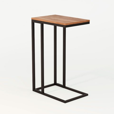 Mesa Lateral Encaixe Elena Preto e Tampo Amêndoa