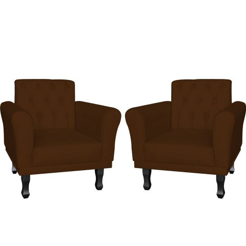 Kit 2 Poltronas Decorativa Classic Suede Marrom Pés Madeira Mz Decor