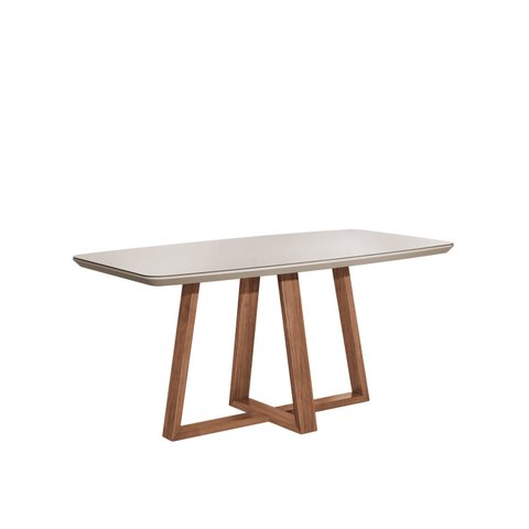 Mesa de Jantar c/ Tampo de Vidro Bennice (160 cm) - Cor: Natural/Off-white