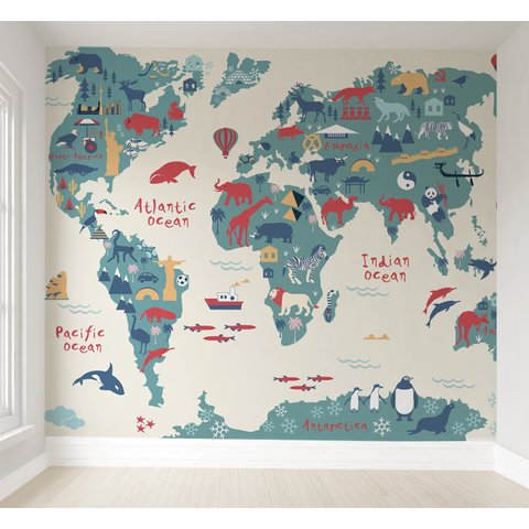 Papel de parede mapa mundi safári infantil M² PP130