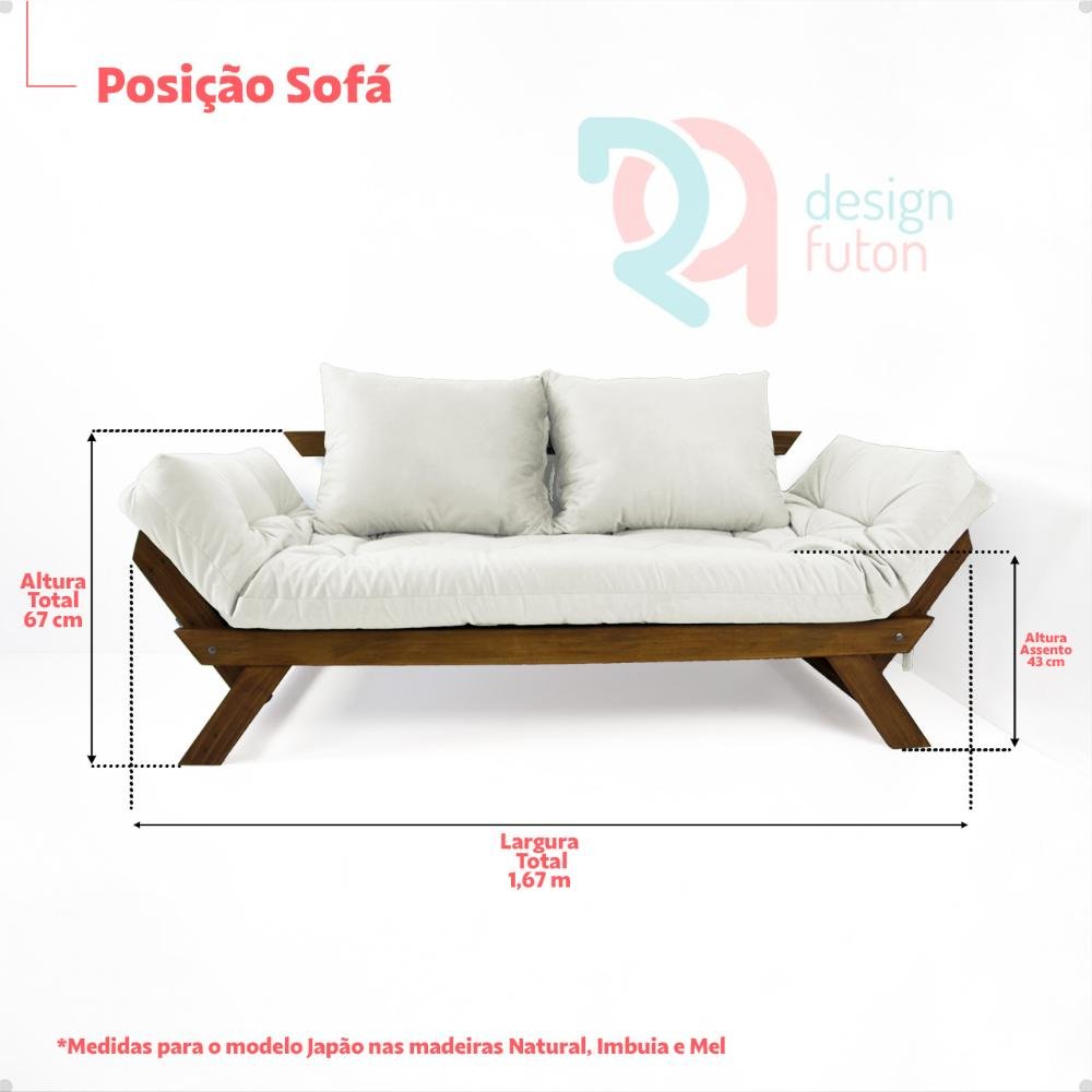 Sofá Japão Futon Cinza em Madeira Maciça Cor Mel - 5