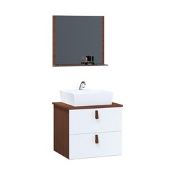 Gabinete de Banheiro Suspenso 2 Gavetas Berlim 45cm Natura e Branco - Branco - 2