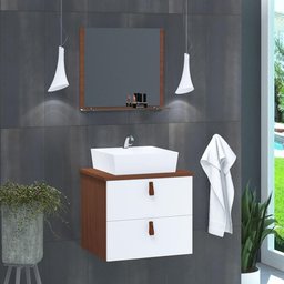 Gabinete de Banheiro Suspenso 2 Gavetas Berlim 45cm Natura e Branco - Branco - 1