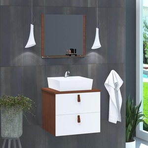 Gabinete de Banheiro Suspenso 2 Gavetas Berlim 45cm Natura e Branco - Branco