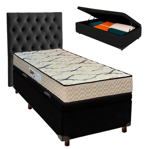 Kit Cabeceira + Cama Box Bau + Colchão Solteiro D33 Maxsono Paropas