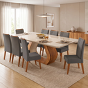 Ver imagem 1 de Conjunto Sala de Jantar 8 Lugares Retangular Tampo em Vidro e MDF Rubhe Yescasa Cinza/Mel/Off White