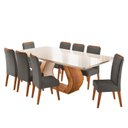 Ver imagem 2 de Conjunto Sala de Jantar 8 Lugares Retangular Tampo em Vidro e MDF Rubhe Yescasa Cinza/Mel/Off White