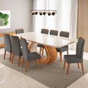 Ver imagem 5 de Conjunto Sala de Jantar 8 Lugares Retangular Tampo em Vidro e MDF Rubhe Yescasa Cinza/Mel/Off White