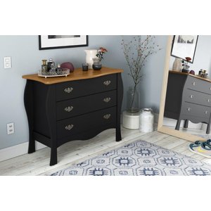 Cômoda Lz Estilo Retrô 3 Gavetas Cor Preto / Cumaru