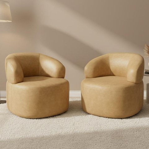 Kit 02 Poltronas Giratória Orgânica para Sala de Estar Living Helena L02 Couríssimo Fendi - Lyam