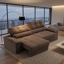 Ver imagem 1 de Sofá com Chaise Bariloche 4 Lugares Retrátil e Reclinável 240cm Marrom Cia Lar
