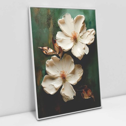 Quadro Decorativo Floral Luxo Petúnia em Tela Canvas Tacolado Moldura Flutuante 4,5cm Branca 80 X 12