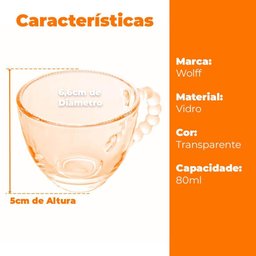 Jogo de Xícaras de Café de Cristal Pearl Transparente 80mL 4 peças - Wolff - 7