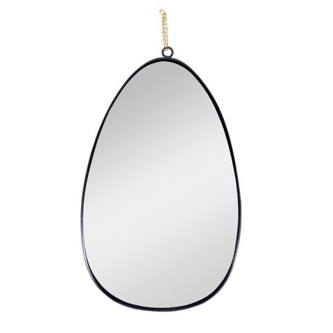 Espelho Decorativo em Metal Preto com Alça Corrente Dourado 36 Cm F04 - D'Rossi